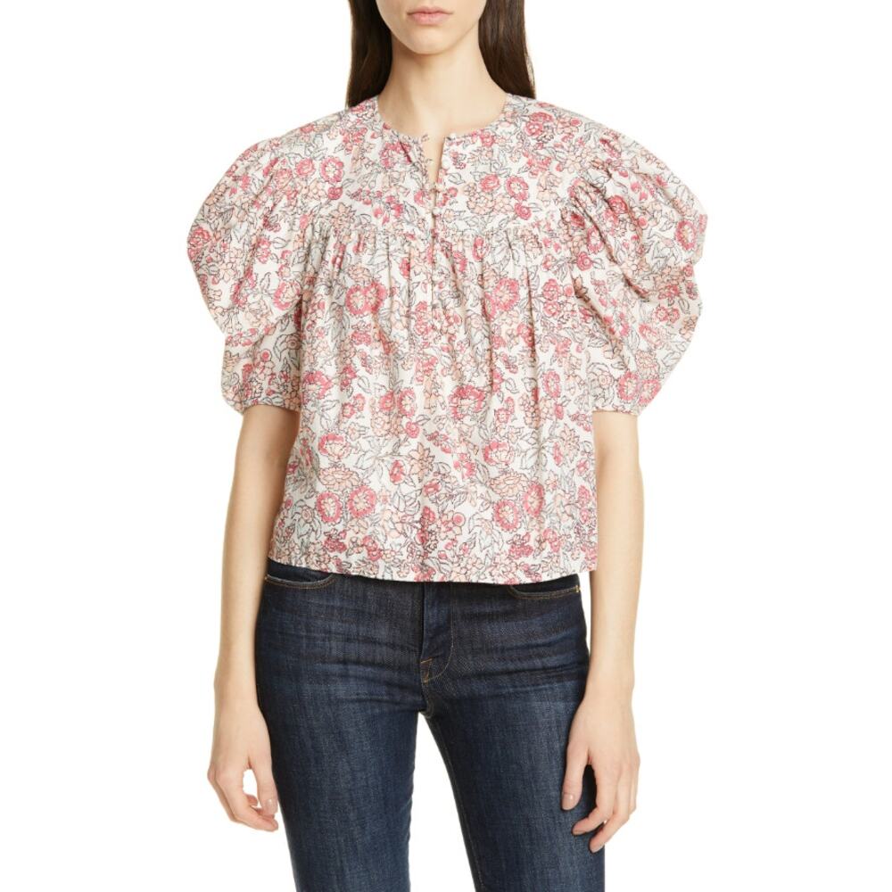 La Vie by Rebecca Taylor Falaise Floral Cotton Puff Sleeve Blouse